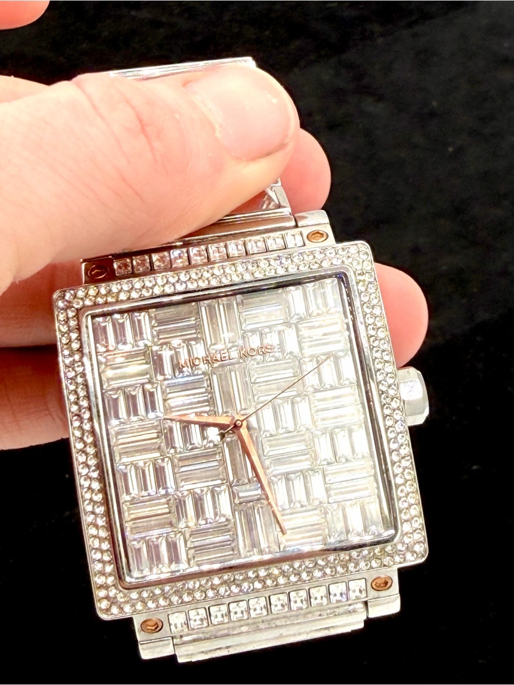 Michael Kors MK-5728 Women's Silver Crystal Pave Square Watch (Dead Battery) - Picture 8 of 15